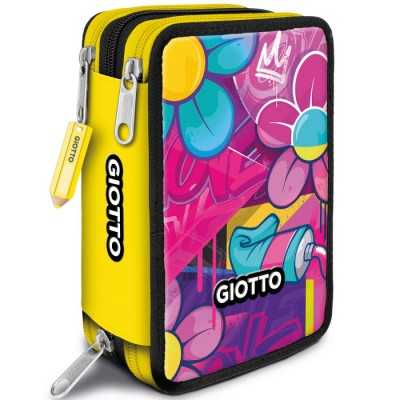 ASTUCCIO scuola 3 ZIP giotto YOUNG STREET tre piani TRIPLO SCOMPARTO premium GIALLO completo - 1
