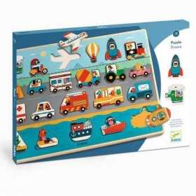 PUZZLE puzzlo VROOM gigante IN LEGNO gioco ad incastro MEZZI DI TRASPORTO con 22 pezzi DJECO DJ01831 età 2+ Djeco - 1