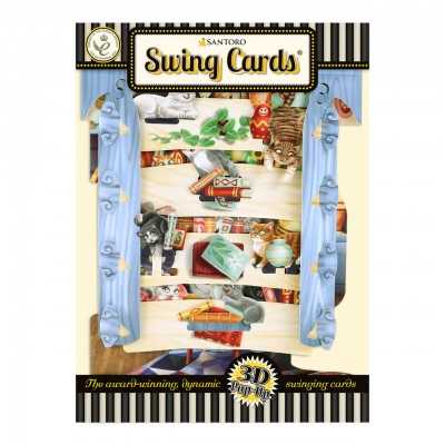 CATS IN THE LIBRARY biglietto d'auguri SWING CARD santoro 3D POP UP gatti Santoro - 1