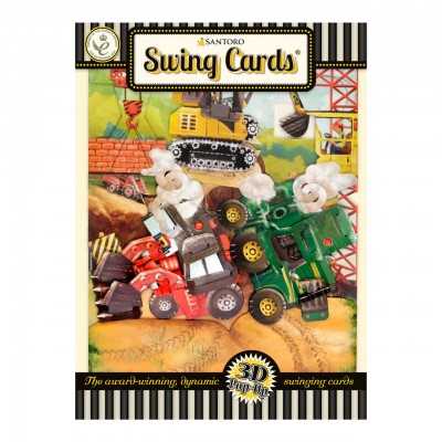 TRACTORS AND DIGGERS biglietto d'auguri SWING CARD santoro 3D POP UP mezzi Santoro - 1
