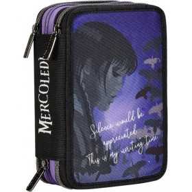 ASTUCCIO 3 ZIP tre cerniere MERCOLEDI seven NERO E VIOLA scuola COMPLETO triplo scomparto SEVEN - 1