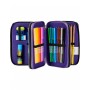 ASTUCCIO 3 ZIP tre cerniere MERCOLEDI seven NERO E VIOLA scuola COMPLETO triplo scomparto SEVEN - 2