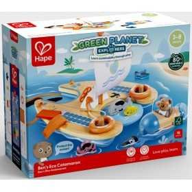 CATAMARANO DI SALVATAGGIO in legno e bioplastica HAPE con accessori E3427 green planet EXPLORERS età 3+ Hape - 1