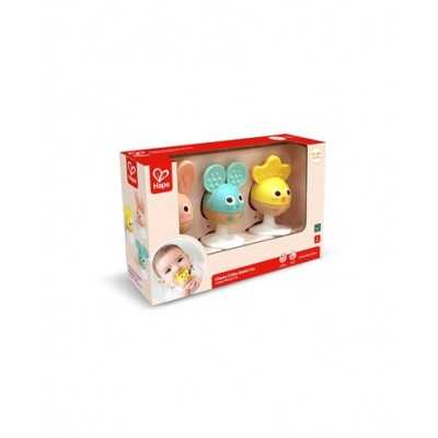SET DI SONAGLI PER LA DENTIZIONE cheery critter rattle trio HAPE gioco per neonati E0123 da 0 mesi + Hape - 1