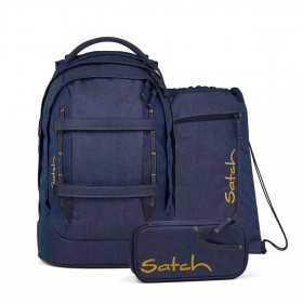 SET ZAINO scuola SATCH PACK ergonomico DENIM BLUE 2025 con gym bag e astuccio JEANS Satch - 1