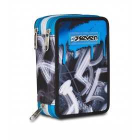 ASTUCCIO triplo scomparto QUICK GRAFFITI BOY con 3 zip SCUOLA seven COMPLETO di materiale SEVEN - 1