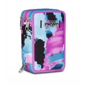 ASTUCCIO triplo scomparto QUICK GRAFFITI GIRL con 3 zip SCUOLA seven COMPLETO di materiale SEVEN - 1