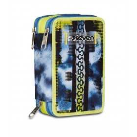 ASTUCCIO triplo scomparto SHADY DYE BOY con 3 zip SCUOLA seven COMPLETO di materiale SEVEN - 1