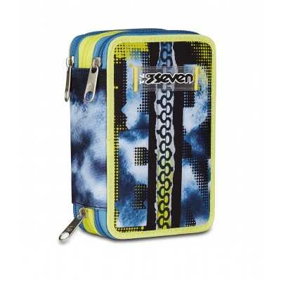 ASTUCCIO triplo scomparto SHADY DYE BOY con 3 zip SCUOLA seven COMPLETO di materiale SEVEN - 1