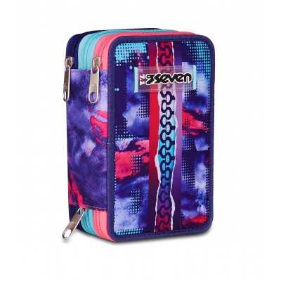 ASTUCCIO triplo scomparto SHADY DYE GIRL con 3 zip SCUOLA seven COMPLETO di materiale SEVEN - 1