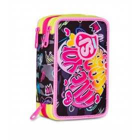 ASTUCCIO triplo scomparto GAME LED GIRL con 3 zip SJ GANG seven COMPLETO di materiale SCUOLA SEVEN - 1