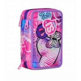 ASTUCCIO triplo scomparto TINYPATCH GIRL con 3 zip SJ GANG seven COMPLETO di materiale SCUOLA SEVEN - 1