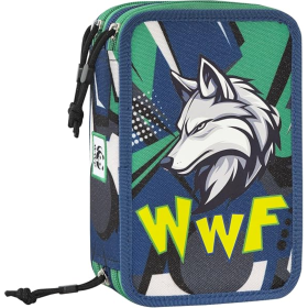 ASTUCCIO 3 ZIP triplo scomparto WWF accessoriato LUPO materiale per la scuola BOY