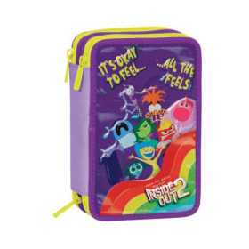 ASTUCCIO triplo scomparto INSIDE OUT 2 con 3 zip SCUOLA seven COMPLETO di materiale