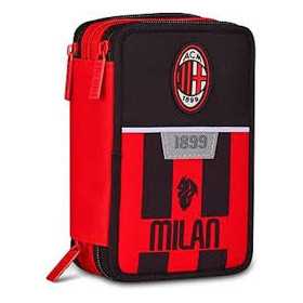 ASTUCCIO triplo scomparto MILAN con 3 zip SCUOLA seven COMPLETO di materiale