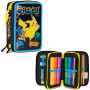 ASTUCCIO triplo scomparto POKEMON PIKACHU con 3 zip SCUOLA seven COMPLETO di materiale