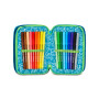 ASTUCCIO triplo scomparto AIR TIGER con 3 zip SJ GANG seven COMPLETO di materiale SCUOLA