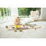 SET FERROVIARIO CON GRU railway crane construction HAPE ferrovia treni in legno SET E3878 età 3+