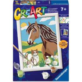 CREART kit artistico CAVALLO E GATTO ravensburger 10 COLORI con cornice e GLITTER età 7+