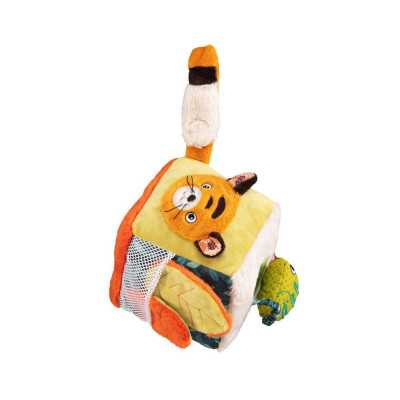 CUBO ATTIVITA' in tessuto TIGRE da appendere MOULIN ROTY dans la jungle TATTILE età 0+
