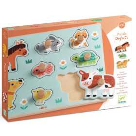 PUZZLE in legno DOG'N'CO grandi sagome DJECO animali DJ01122 età 12 mesi +
