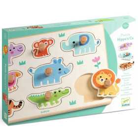 PUZZLE in legno HIPPO'N'CO grandi sagome DJECO animali DJ01123 età 12 mesi +