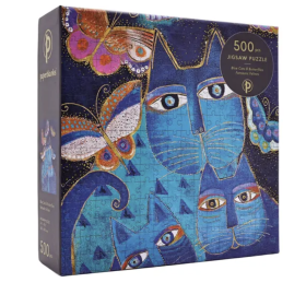 PUZZLE jigsaw 500 PEZZI paperblanks BLUE CATS & BUTTERFLIES cm 49 x 36 GATTI BLU E FARFALLE