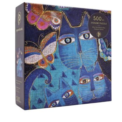 PUZZLE jigsaw 500 PEZZI paperblanks BLUE CATS & BUTTERFLIES cm 49 x 36 GATTI BLU E FARFALLE