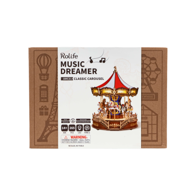 CLASSIC CAROUSEL giostra luminosa MUSIC DREAMER musicale ROLIFE carillon ROBOTIME in legno 3D WOODEN PUZZLE età 14+