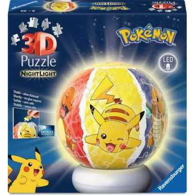 POKEMON palla LUCE NOTTURNA sfera PUZZLE 3D tridimensionale NIGHTLIGHT ravensburger 73 PEZZI età 6+