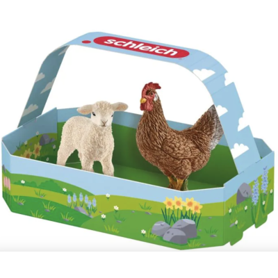 CESTINO DI PASQUA CON AGNELLO E GALLINA miniature in resina MY EASTER FRIENDS schleich 42812 età 4+