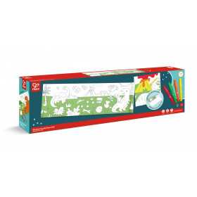 ROTOLO DA COLORARE dinosaur doodle paper roll DINOSAURI carta da disegno HAPE autoadesivo CON PASTELLI A CERA età 3+