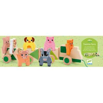 TRAINIMO FARM gioco da trainare IN LEGNO per bambini DJECO trenino con animali DJ06317 età 18 mesi +
