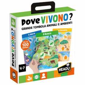 DOVE VIVONO? grande tombola ANIMALI E AMBIENTI gioco educativo HEADU più di 100 IN ITALIANO età 4+