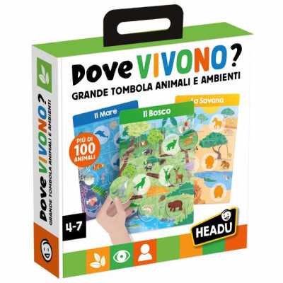 DOVE VIVONO? grande tombola ANIMALI E AMBIENTI gioco educativo HEADU più di 100 IN ITALIANO età 4+