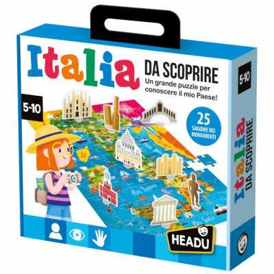 ITALIA DA SCOPRIRE un grande puzzle per conoscere il paese CON 25 SAGOME DEI MONUMENTI gioco educativo HEADU età 5+