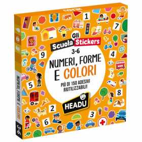 GLI SCUOLA STICKERS con 150 adesivi riutilizzabili NUMERI, FORME E COLORI gioco educativo HEADU età 3+