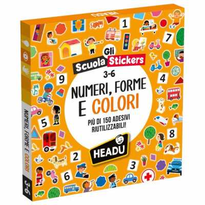 GLI SCUOLA STICKERS con 150 adesivi riutilizzabili NUMERI, FORME E COLORI gioco educativo HEADU età 3+