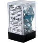 SET DI 7 DADI acciaio ciano bianco CHESSEX CHX26456 dice DA GIOCO assortiti GEMINI