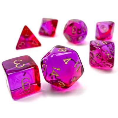 SET DI 7 DADI translucent red violet gold CHESSEX CHX26467 dice DA GIOCO assortiti GEMINI
