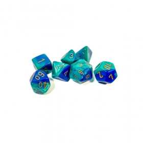 SET DI 7 DADI blue teal gold CHESSEX CHX26459 dice DA GIOCO assortiti GEMINI