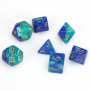 SET DI 7 DADI blue teal gold CHESSEX CHX26459 dice DA GIOCO assortiti GEMINI