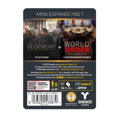 HEGEMONY + mini espansione 1 per il gioco da tavolo WORLD ORDER ghenos games IN ITALIANO età 14+