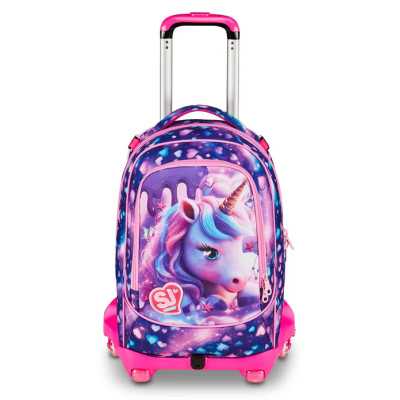 TROLLEY seven SJ GANG scuola PIXIE UNICORN zaino 3 in 1 CON 8 RUOTE girl JACK 8WD NEW