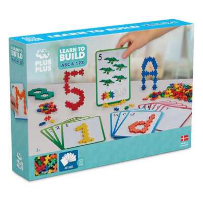 LEARN TO BUILD ABC 123 plusplus PLUS PLUS con 40 carte e 600 PEZZI età 5+