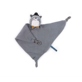 DOUDOU GATTO GRIGIO peluche LES MOUSTACHES pupazzo in mussola MOULIN ROTY età 0 mesi +