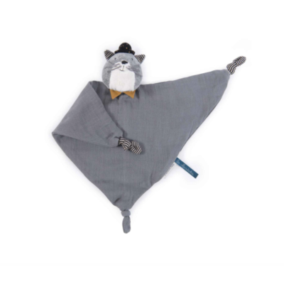 DOUDOU GATTO GRIGIO peluche LES MOUSTACHES pupazzo in mussola MOULIN ROTY età 0 mesi +