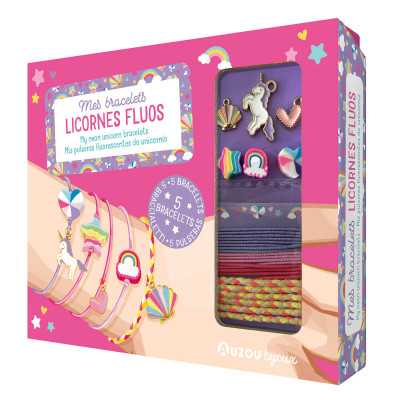 UNICORNI FLUO kit artistico BRACCIALETTI set da 5 accessori AUZOU età 6+