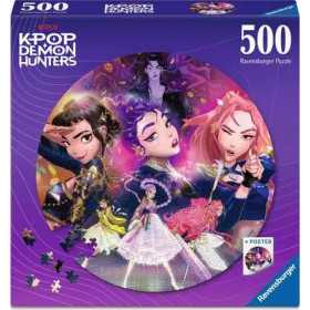 PUZZLE 500 PEZZI ravensburger K POP DEMON HUNTERS originale ROUND con poster