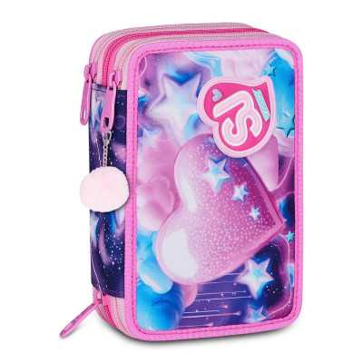 ASTUCCIO 3 ZIP tre cerniere FLUFFY PINK girl SJ GANG seven SCUOLA triplo scomparto COMPLETO